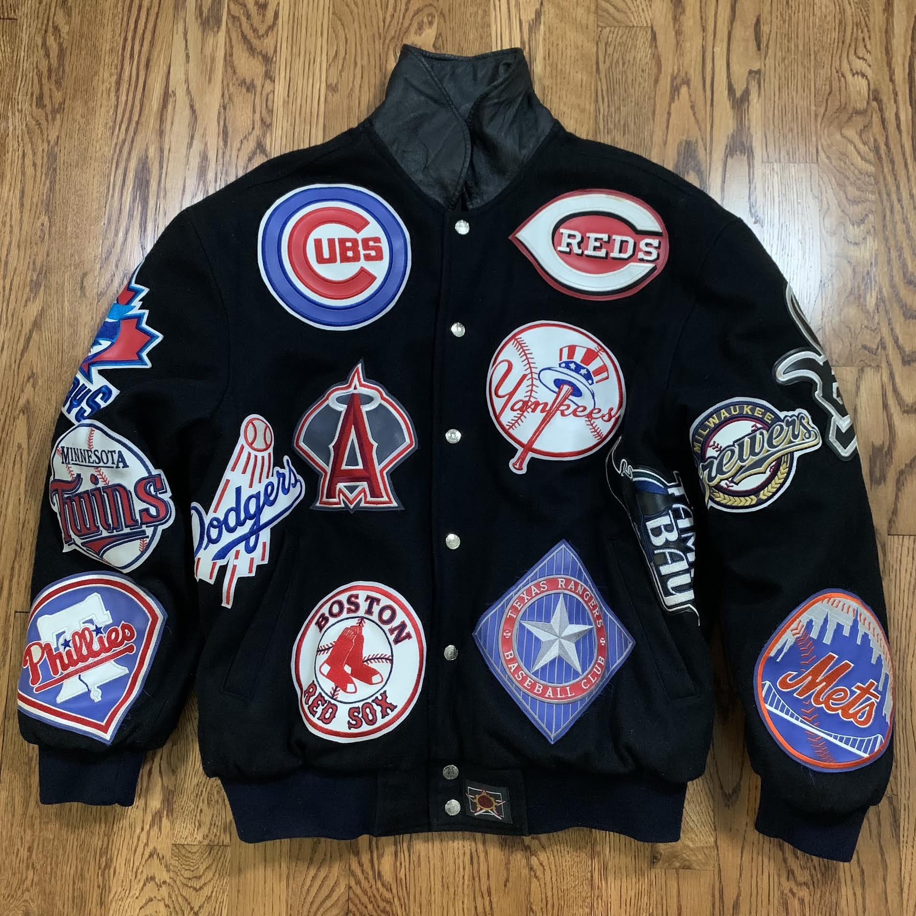 Vintage JH Design Jeff Hamilton MLB Patch Logo Black Wool Jacket